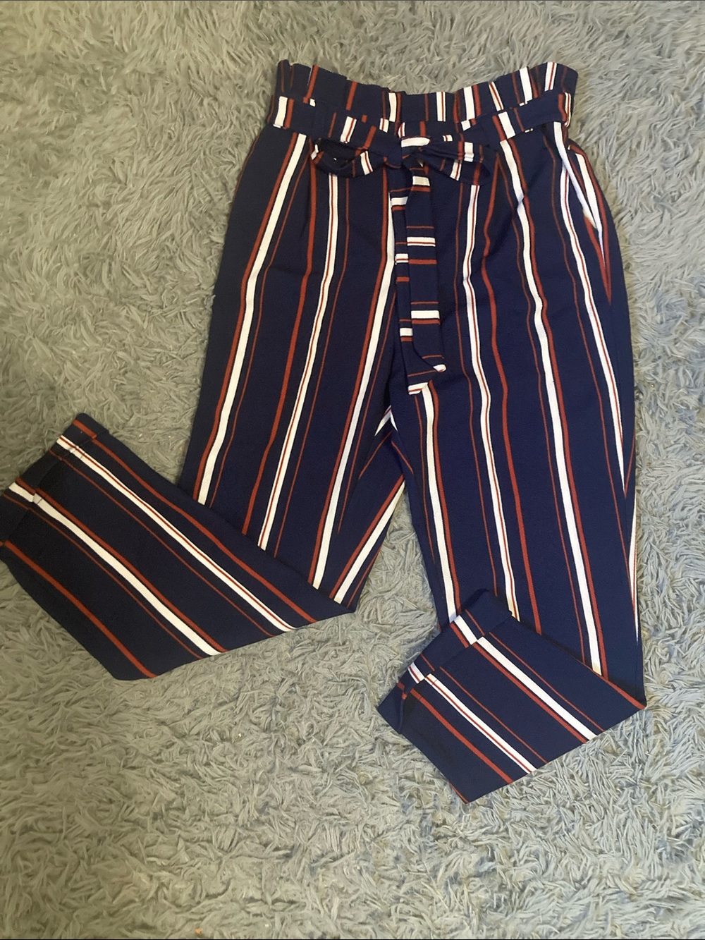 No Boundaries Navy Striped Paperbag Waist Jeans